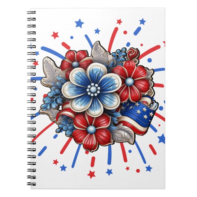 Carnet Fleurs patriotiques en rouge blanc et 4 juillet bl (Devant)