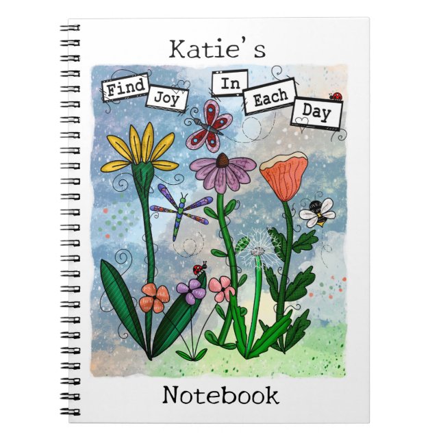 Carnet Fleurs personnalisées Notes musicales et joies (Devant)