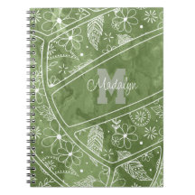 fleurs plumes paislies volleyball vert