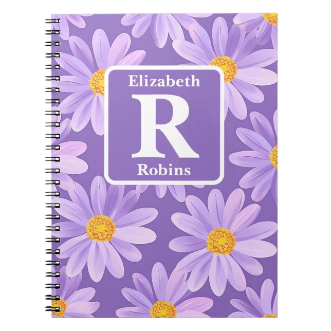 Carnet Fleurs pourpres Daisy fleurs personnalisées Monogr (Devant)
