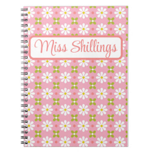 Carnet Fleurs rétro rose et vert personnalisé