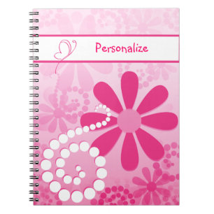 Carnet Fleurs Rétro Rose Fille Mignonne Avec Nom