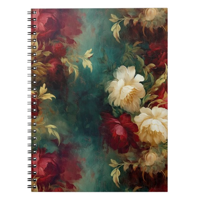 Carnet Fleurs romantiques rouges blanches vertes (Devant)