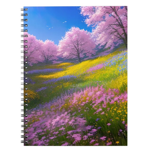 Carnet Fleurs roses au milieu d'une verdure sereine (Devant)