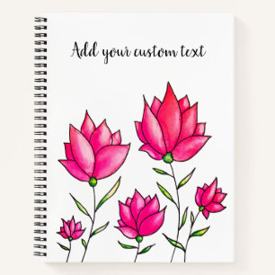 Carnet Fleurs roses Encre Aquarelle Artsy Texte Personnal