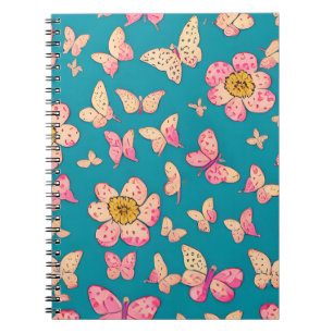 Carnet Fleurs roses et papillons Motif Arrière - plan