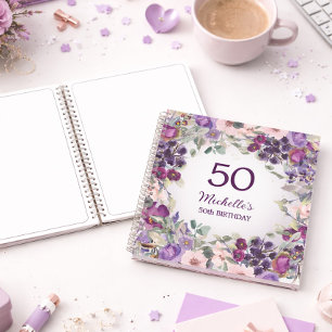 Carnet Fleurs roses et violet pour 50 ans sur mesure