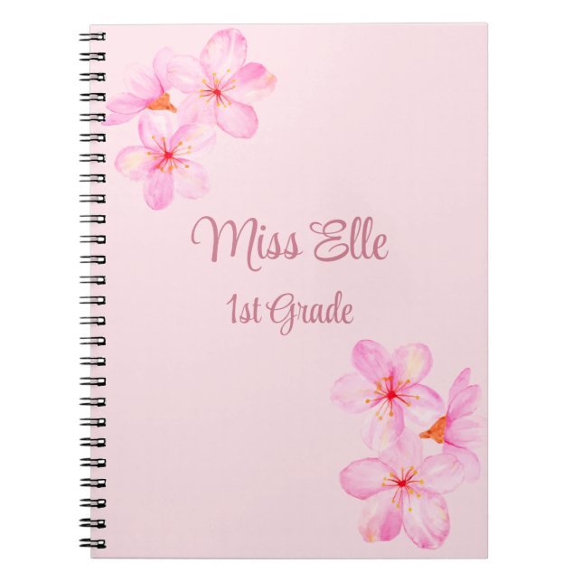 Carnet Fleurs roses féminines personnalisées  (Devant)