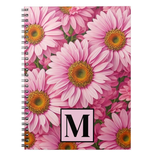 Carnet Fleurs roses fleuris roses marguerites rose (Devant)