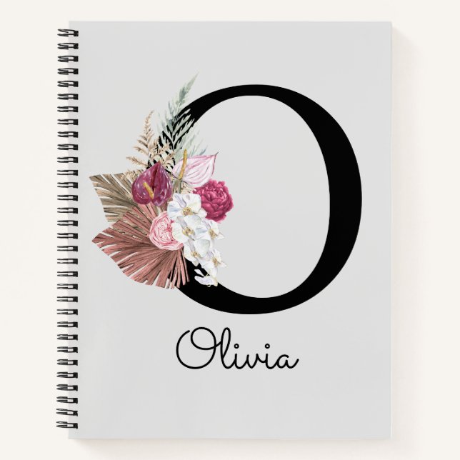 Carnet Fleurs roses initiales O brodées (Devant)