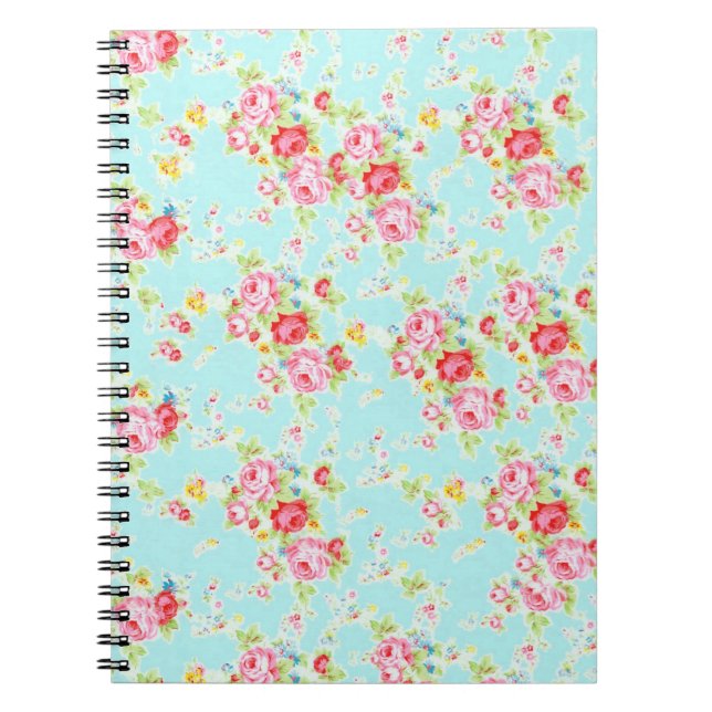 Carnet Fleurs roses minables bleues de roses floraux (Devant)