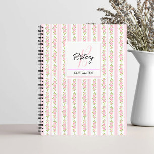 Carnet Fleurs roses pastel et monogramme coquette à rayur