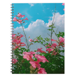 Carnet Fleurs roses sous ciel bleu avec nuages - Nature