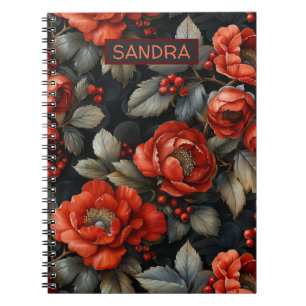 Carnet Fleurs rouges en noir