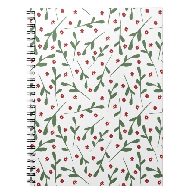 Carnet Fleurs rouges, motif feuille vert (Devant)