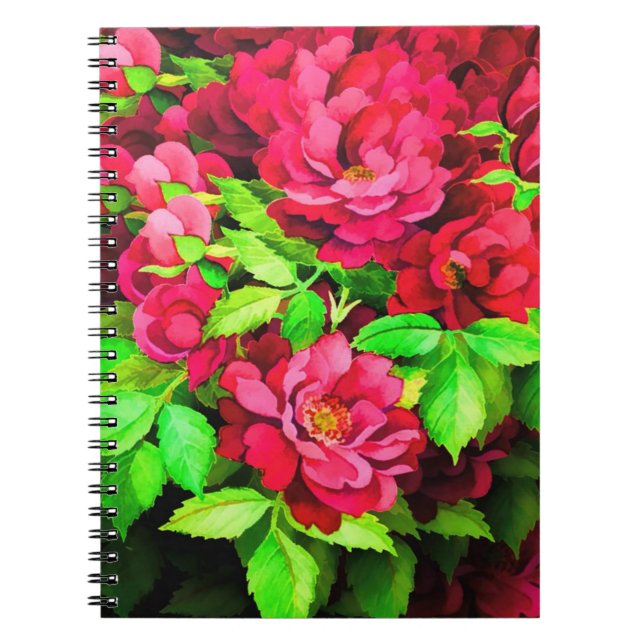 Carnet Fleurs rouges Peinture Feuille verte (Devant)