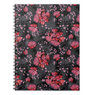 Carnet Fleurs rouges sur un arrière - plan gris-noir.