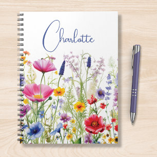 Carnet Fleurs sauvages aquarelles colorées nom personnali