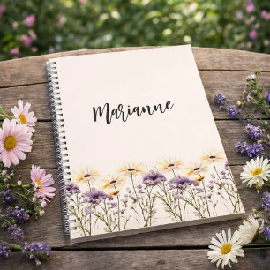 Carnet Fleurs sauvages beiges écriture nom personnalisé j