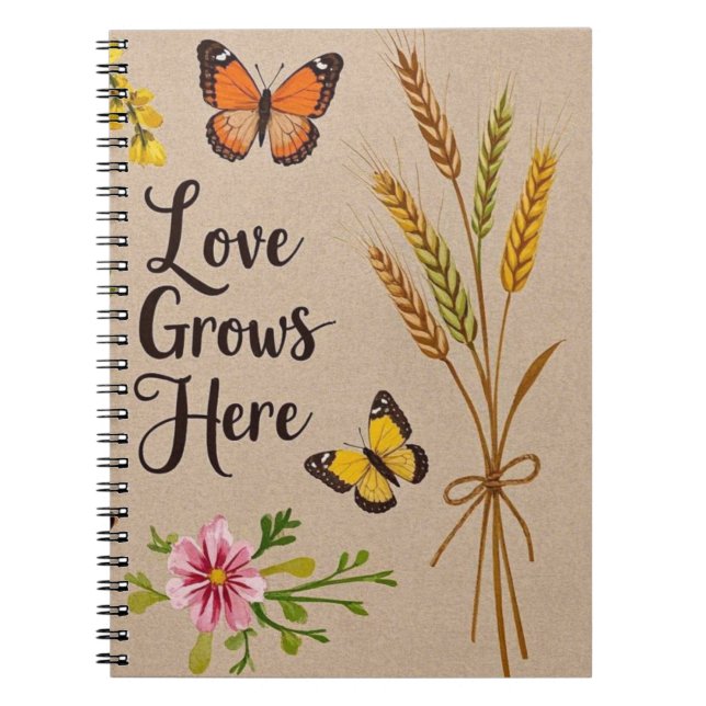Carnet Fleurs sauvages bohémiens, papillons, tiges de blé (Devant)