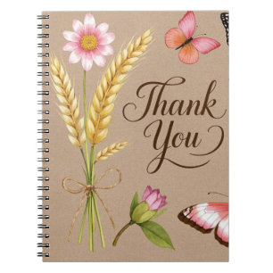 Carnet Fleurs sauvages bohémiens, papillons, tiges de blé