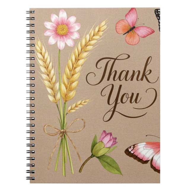 Carnet Fleurs sauvages bohémiens, papillons, tiges de blé (Devant)