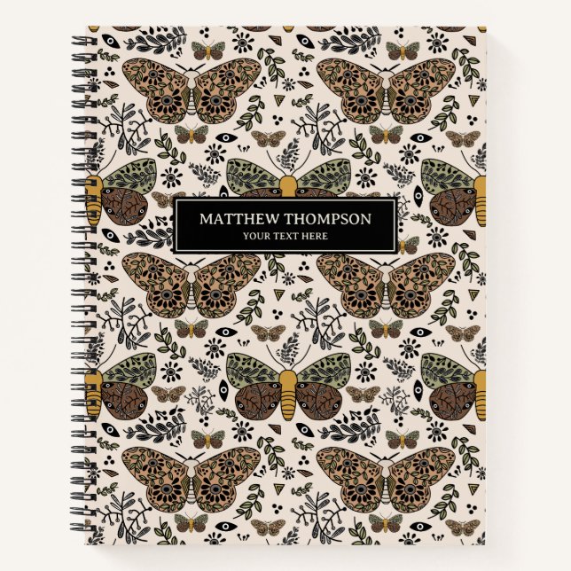 Carnet Fleurs sauvages de papillon de nuit bohème moderne (Devant)