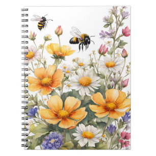 Carnet Fleurs sauvages et Abeilles de miel Aquarelle