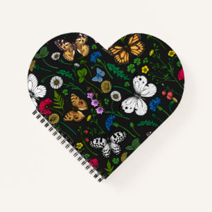 Carnet Fleurs sauvages et papillons sur le noir