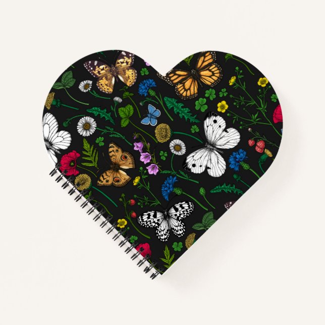 Carnet Fleurs sauvages et papillons sur le noir (Devant)