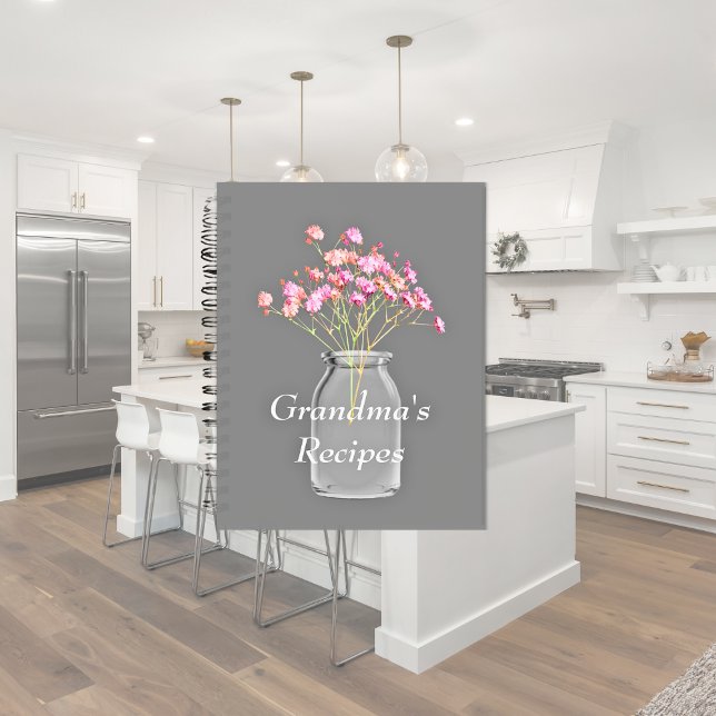 Carnet Fleurs sauvages roses dans un pot Mason de recette (Créateur téléchargé)