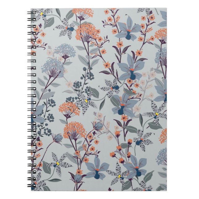 Carnet Fleurs sauvages sur bleu, motif botanique. (Devant)