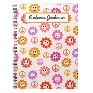 Carnet Fleurs souriantes motif avec signes de paix Filles