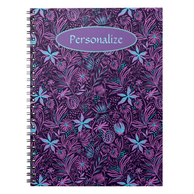 Carnet Fleurs tropicales sarcelles et violettes Personnal (Devant)