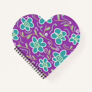 Carnet Fleurs vertes sur design pourpre