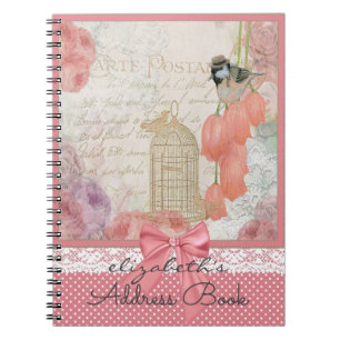 Carnet Fleurs vintages d'aquarelle avec l'oiseau