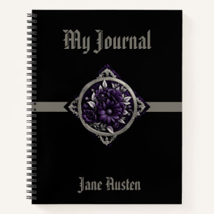 Carnet Fleurs violettes en cadre gothique avec ruban
