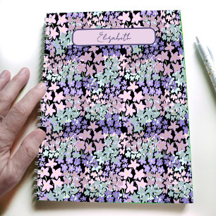 Carnet Fleurs violettes et roses amusantes Nom personnali