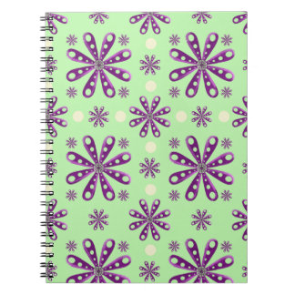 Carnet Fleurs violettes rétro sur fond vert  