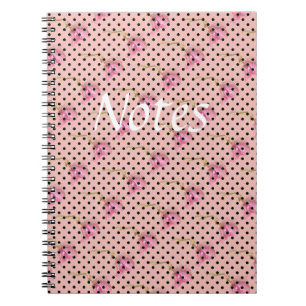 Carnet Fleurs violettes roses et pois noirs