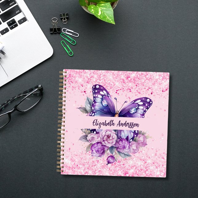 Carnet Fleurs violettes roses papillon (Créateur téléchargé)