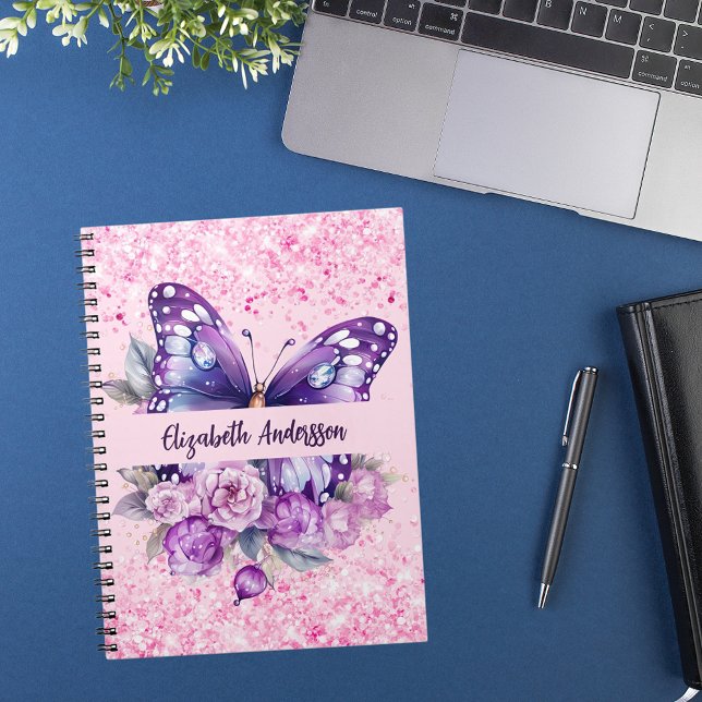 Carnet Fleurs violettes roses papillon (Créateur téléchargé)