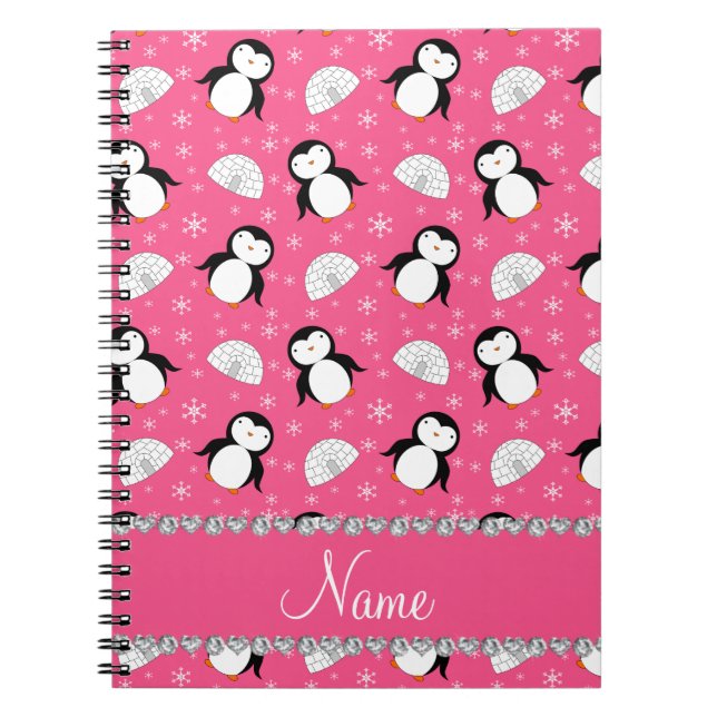 Carnet Flocons de neige roses nommés personnalisés (Devant)