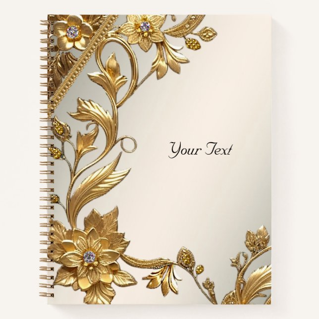 Carnet floral à feuilles ondulées dorées (Devant)