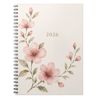 Carnet Floral Aquarelle Rose Élégant 2026 |