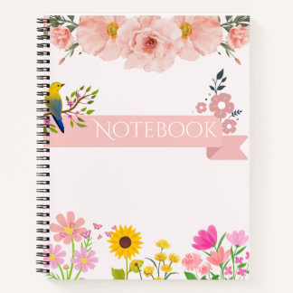 Carnet floral avec oiseau et tournesol