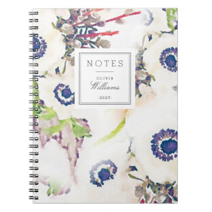 Carnet floral blanc de Lastname de nom d'aquarelle