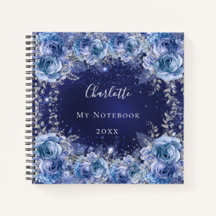 Carnet Floral bleu nom élégant