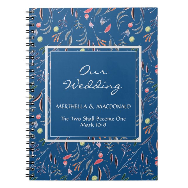 Carnet Floral bleu personnalisé NOTRE MARIAGE (Devant)
