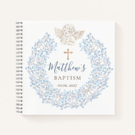 Carnet Floral Blue Baby Angel Croix Baptême